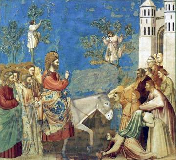 Einzug in Jerusalem, Fresko von zirka 1305 des itialienischen Malers Giotto di Bondone (1266-1337)
in der Scrovegni-Kapelle in Padua, Venetien, Italien