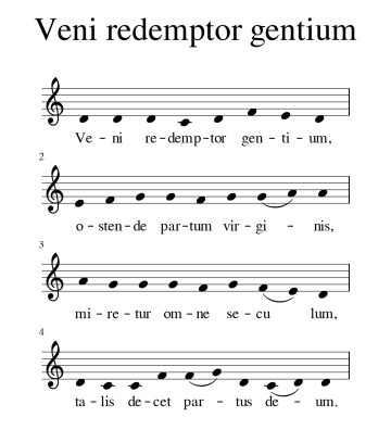 Die zweite Strophe des originalen Hymnus aus dem Codex Einsidlensis 366 in moderner Notenschrift