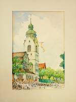 Aquarellzeichnung der Fronleichnamsprozession von 1937